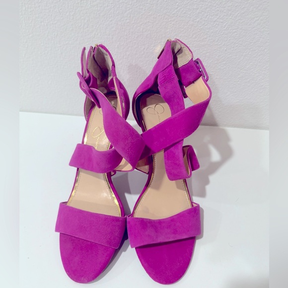 Jessica Simpson Magenta Pink Heel Open Toe Sandals Criss Cross Straps - Picture 2 of 6